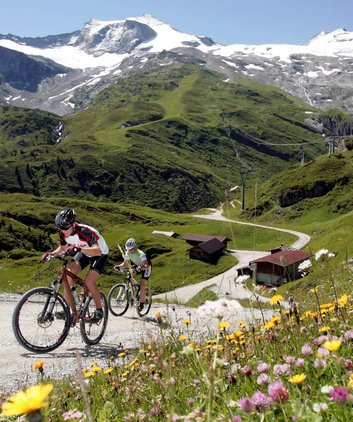 Mountainbiker beim Bergauf-Fahren